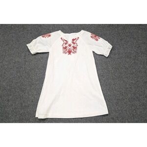 Janie And Jack Dress 7 White Red Embroidered Linen Blend Lined Boho Prairie